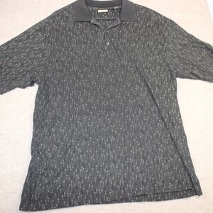 Axist Mens Short Sleeve Polo Shirt Black Grey Geometric Knit Cotton Rayon Large